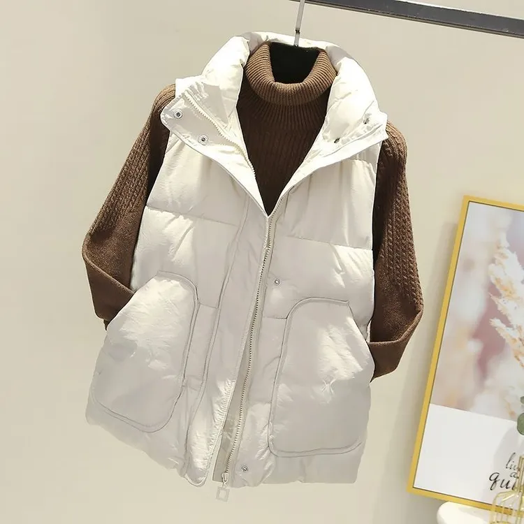 新款胖mm百搭棉服马甲背心女秋冬大码马夹短款无袖棉服坎肩外套