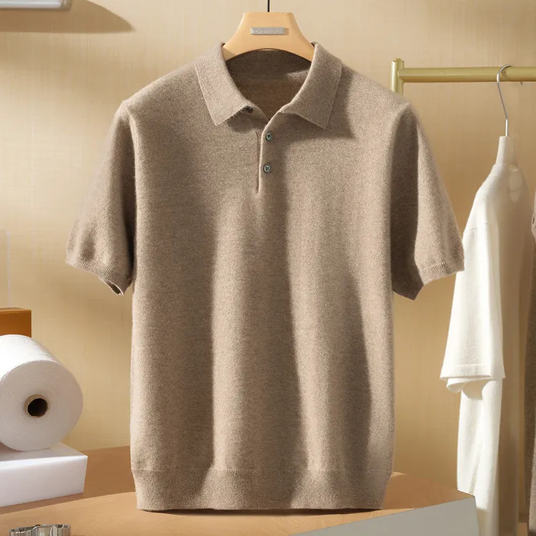 【不议价】新款男士纯山羊绒Polo领短袖商务休闲时尚百搭针织T恤衫