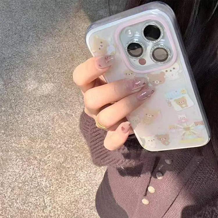 奥菲顿少女心甜美轻松熊适用iPhone16大孔手机壳华为vivo小米oppo