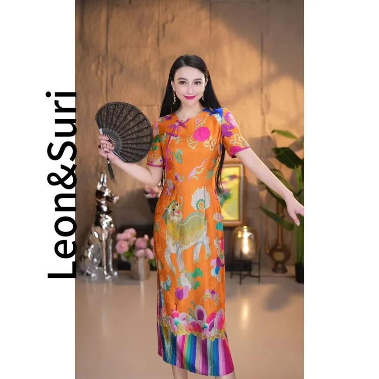 Leon&Suri “麒麟报喜”鸿运当头新款原创送考高端香云纱旗袍