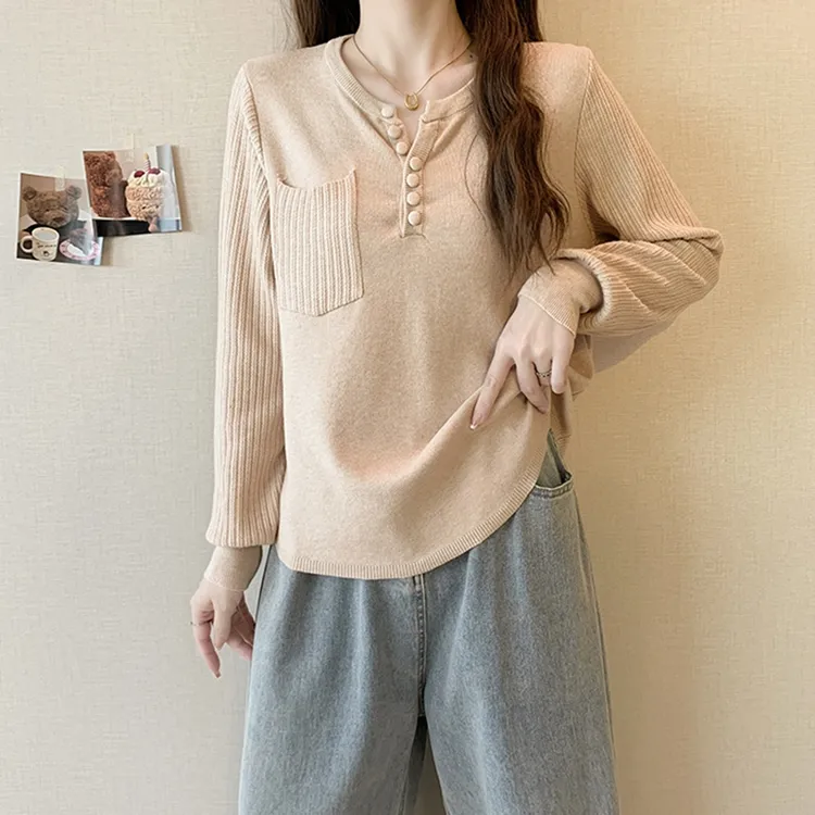 秋冬微胖内搭打底衫大码高级感V领别致长袖针织t恤女秋冬显瘦毛衣