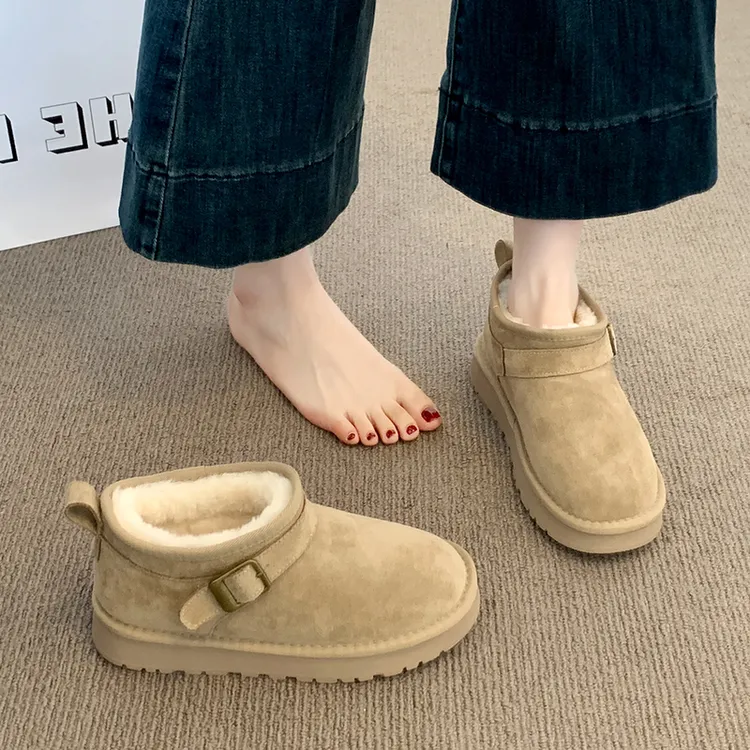 厚底皮毛一体雪地靴女冬2025新款加绒短筒棉靴子防水东北雪地棉鞋