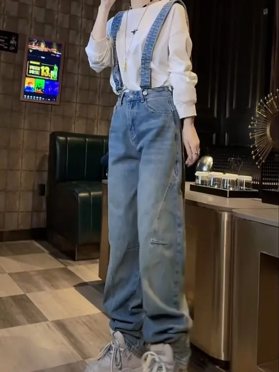 2025年春季新款梨形身材微胖大码女装牛仔背带裤子女显瘦连体裤