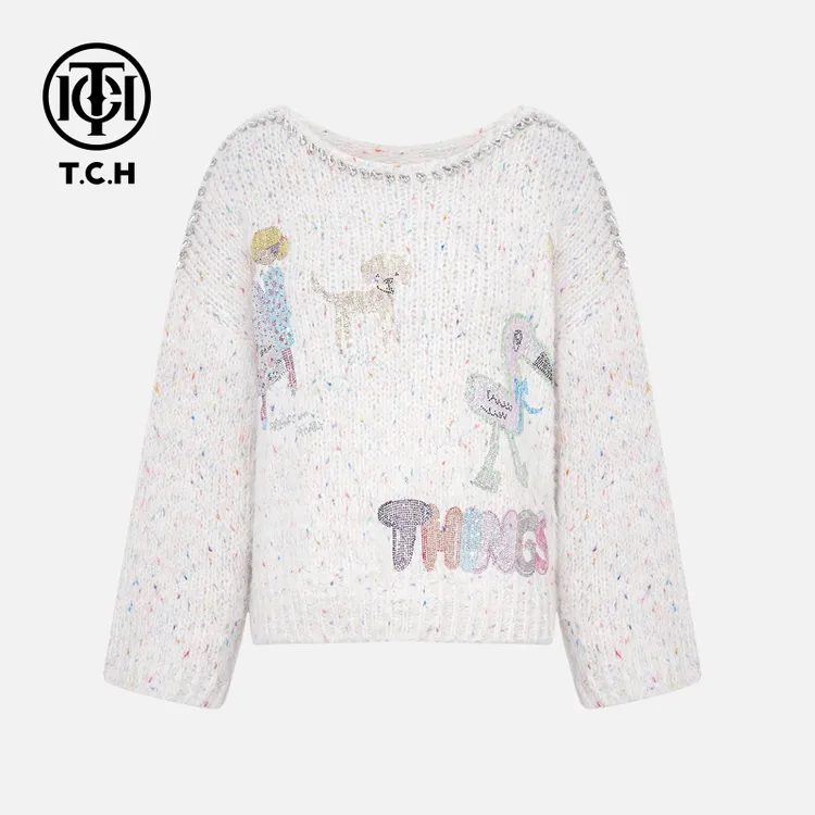 TCH（含绵羊毛）冬款慵懒时尚淑女米色针织衫T75D09E5017轻奢tch