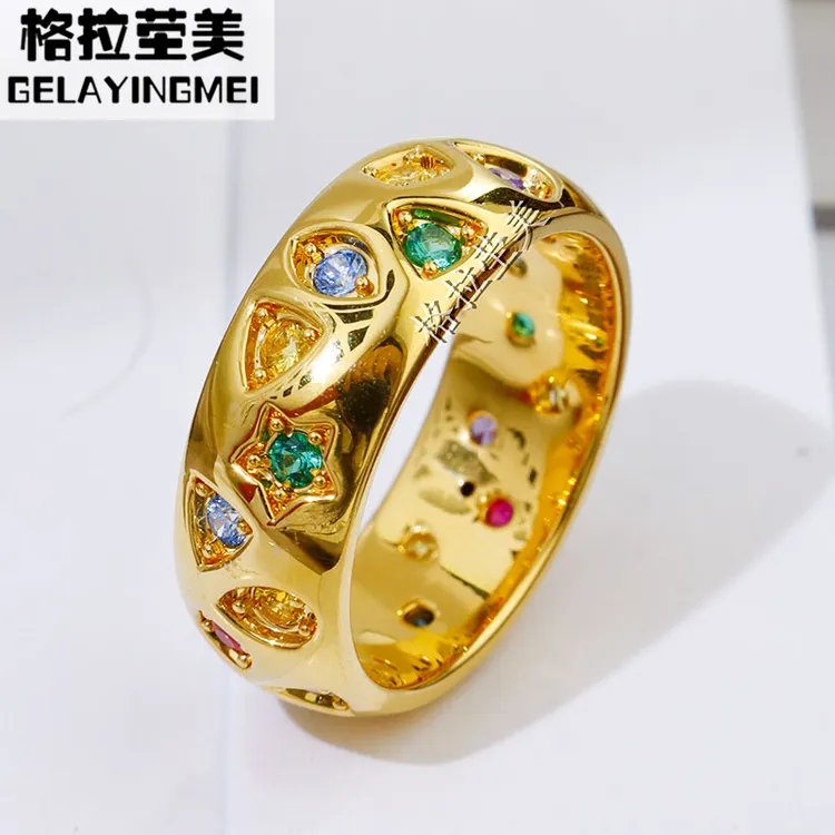 格拉茔美5D硬金足金999镶嵌多巴胺糖果轮胎黄金戒指新男女款指环