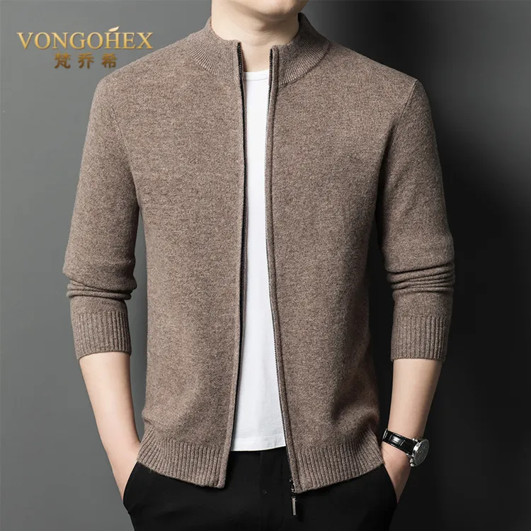 VONGOHEX羊毛针织衫男士秋冬新款拉链开衫外套立领休闲时尚毛衣