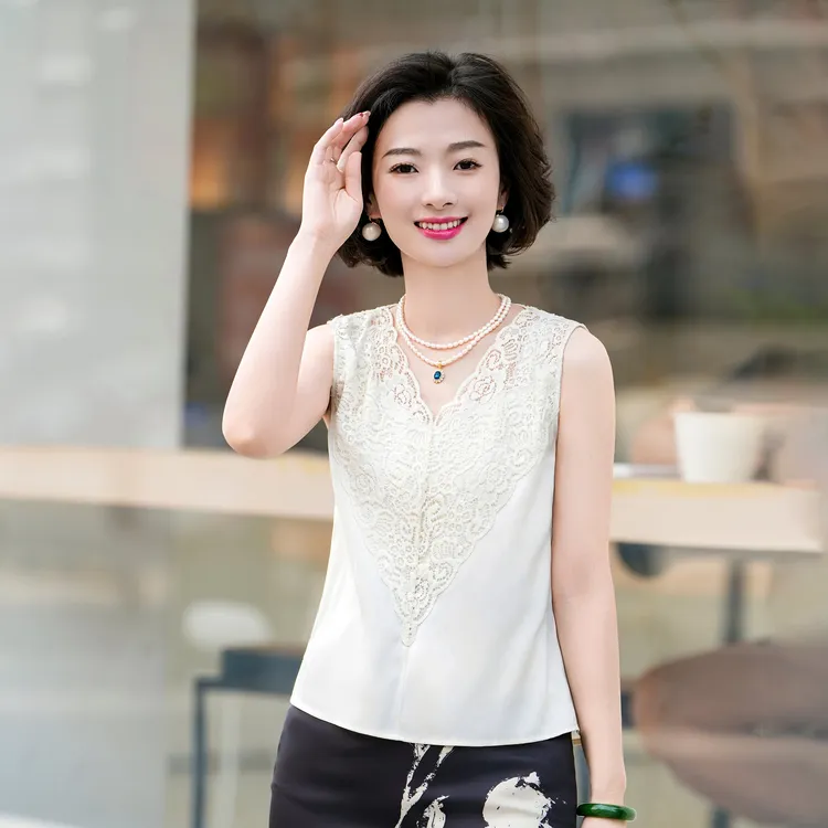 西子/【花季少女】桑蚕丝V领蕾丝拼接无袖吊带内搭背心/DDBH1208