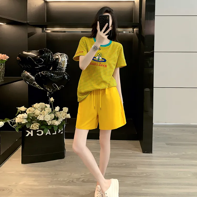 潮牌时尚休闲运动套装女夏新款宽松显瘦小众短袖短裤减龄两件套