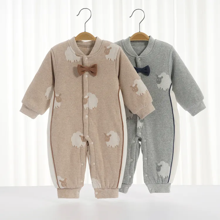 婴儿秋冬新中式夹棉连体衣新生宝宝周岁礼服外穿哈衣满月洋气爬服