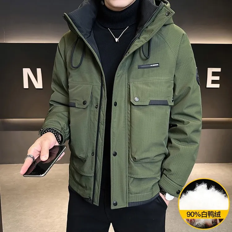 新款男士连帽羽绒服时尚百搭潮流宽松帅气厚款连帽羽绒服256068