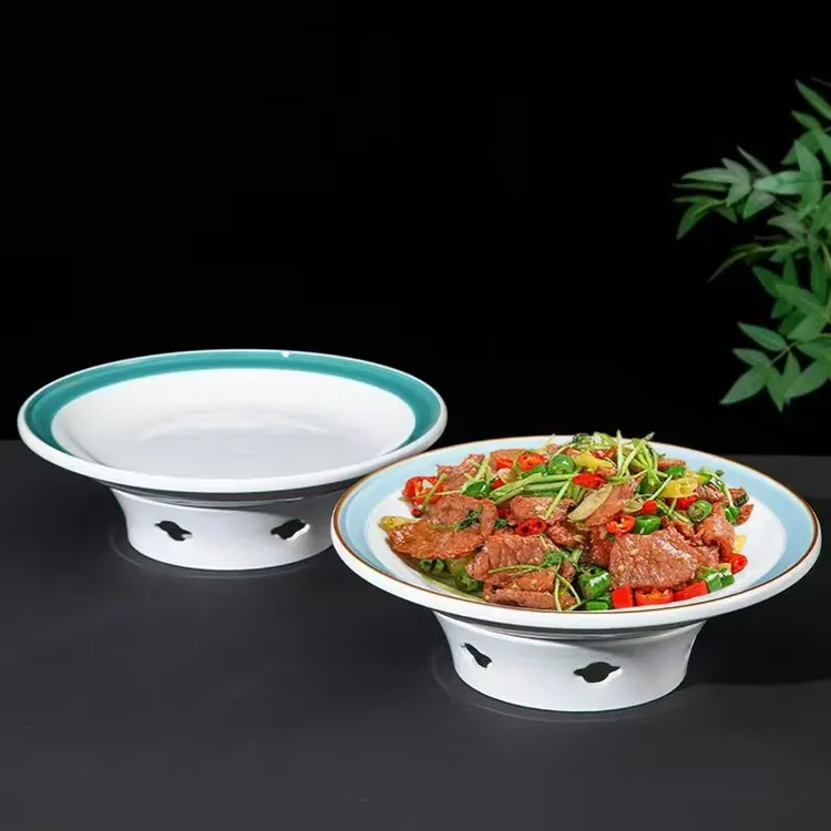 酒店会所陶瓷蜡烛加热炉创意圆形干锅菜汤盘子意境菜明档摆盘餐具