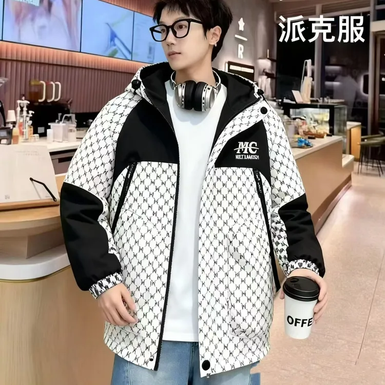 男女大童连帽青少年外套秋季加厚加绒派克服冲锋衣