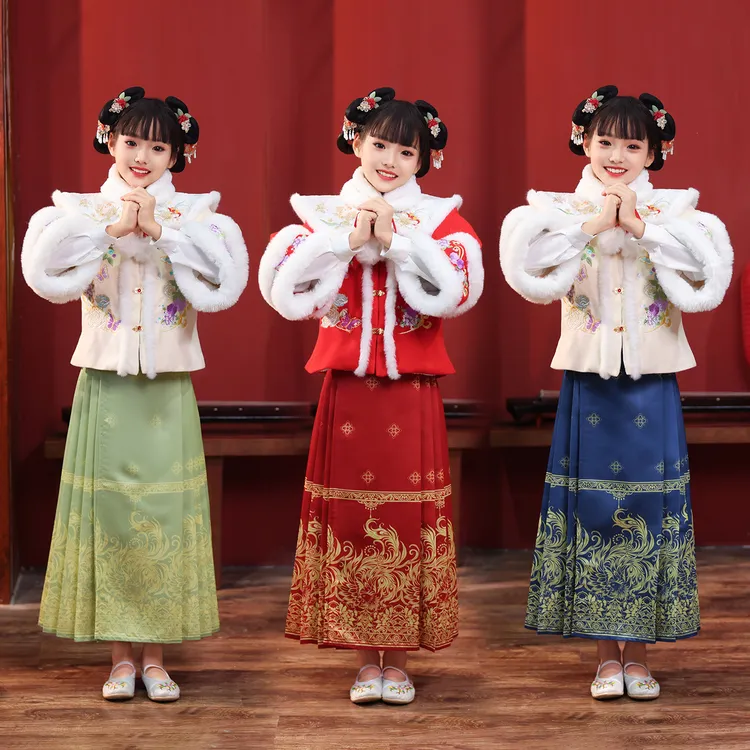  儿童汉服女童拜年服加厚中国风唐装日常喜庆年服秋冬套装拜年服