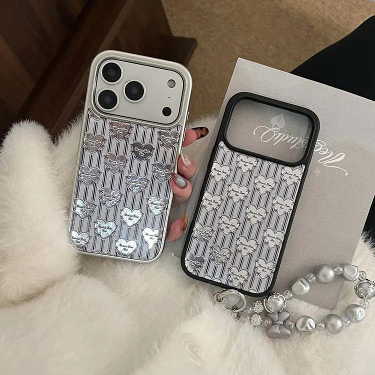 鎏金滴胶ins条纹爱心适用16苹果17pro max手机壳iphone15华为三星