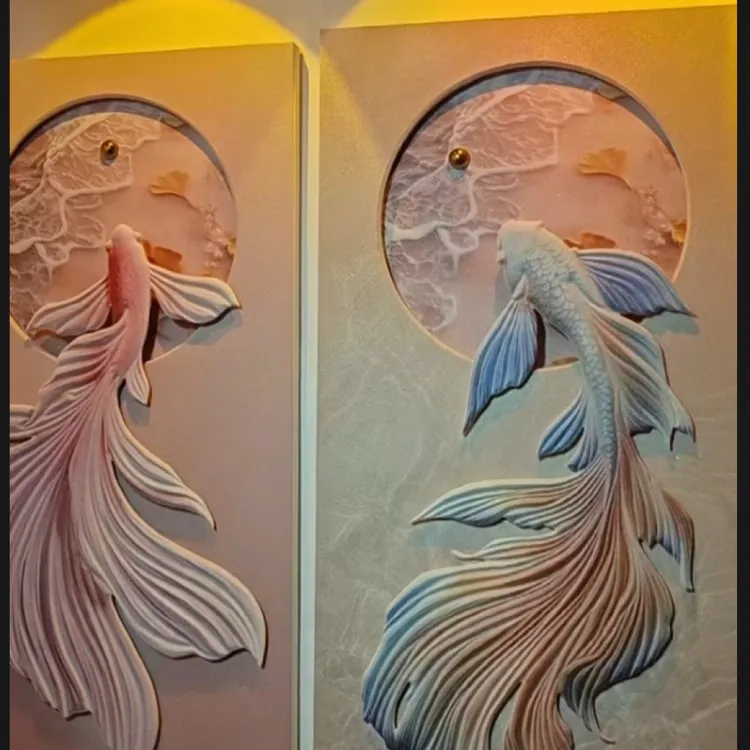 包安装浮雕立体招财锦鲤砂岩浮雕锦鲤聚财图客厅玄关走廊灯光画