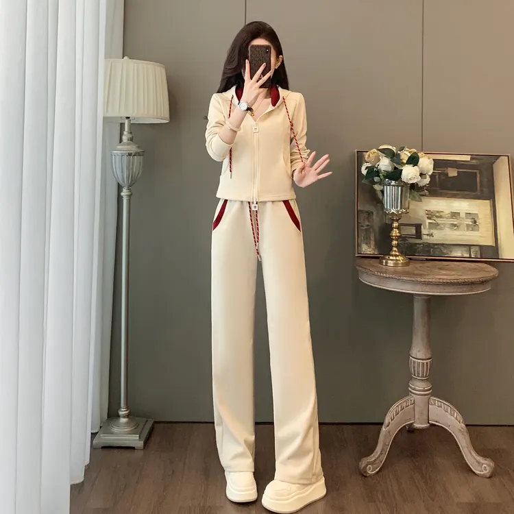 休闲时尚套装女春秋显瘦减龄洋气运动长袖拉链卫衣阔腿裤两件套