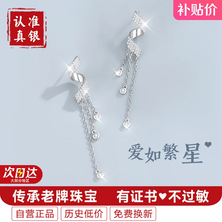 925银耳饰 纯银耳环女款长款流苏满钻耳坠耳钉轻奢高级感时尚气质