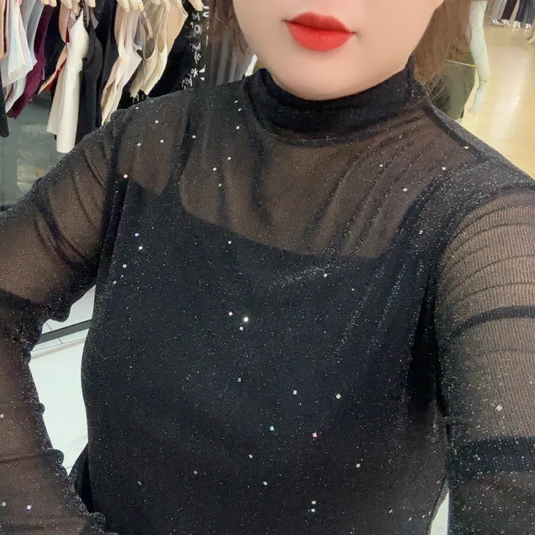 亮晶晶长袖寸领半高领百搭T恤