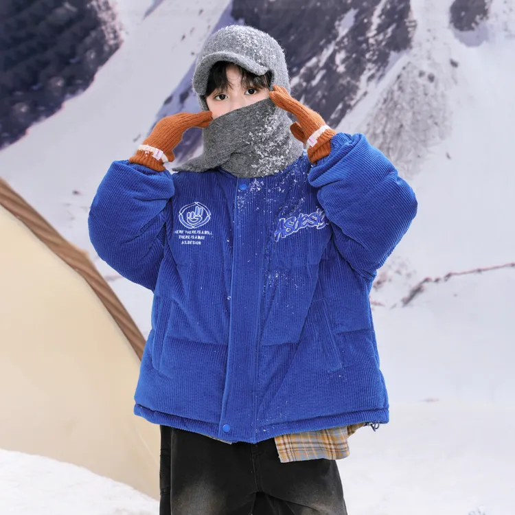 【90安心绒】男童冬装灯芯绒立领面包羽绒服2025新款滑雪防寒外套