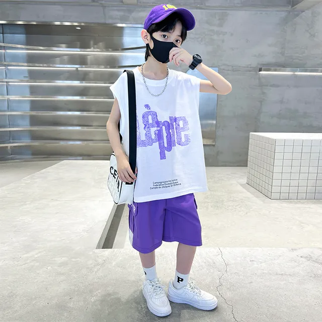 男童无袖背心套装夏装2025新款中大儿童装夏季坎肩运动两件套薄款