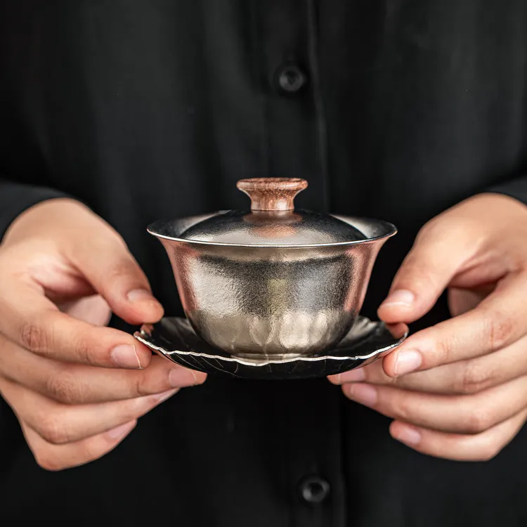 2025款纯钛三才盖碗可悬停单个茶碗轻奢高档家用防烫茶海功夫茶具