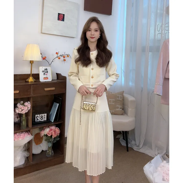 小香风高级感套装裙女2025秋冬新款时尚雪纺拼接半身裙两件套裙装