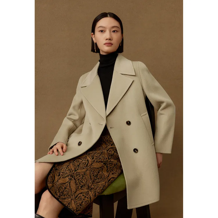 【商场同款】曼德诗双面呢全羊毛大衣翻领双排扣百搭绵羊毛M430065