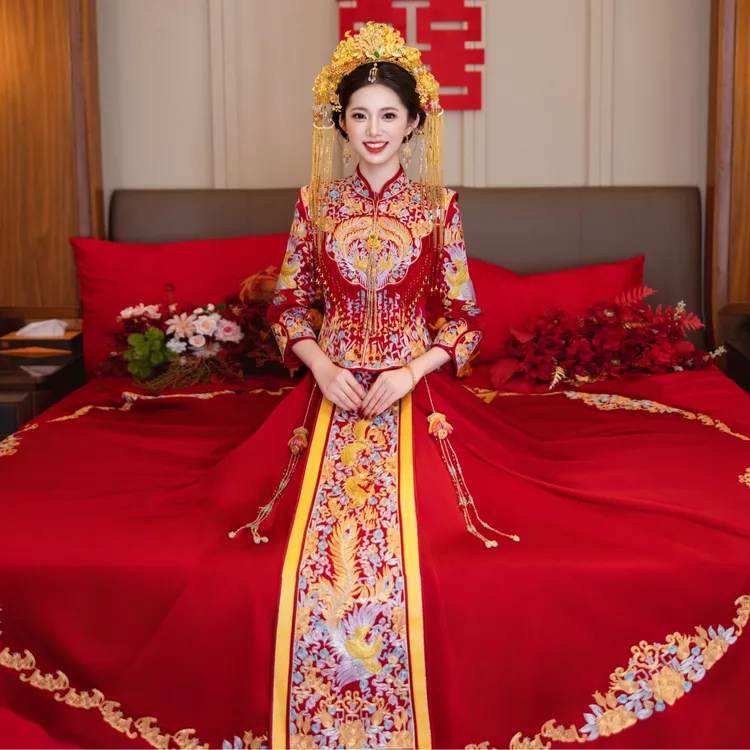 大码秀禾服出阁服胖妹妹龙凤褂新娘结婚服凤冠霞帔中式嫁衣敬酒服