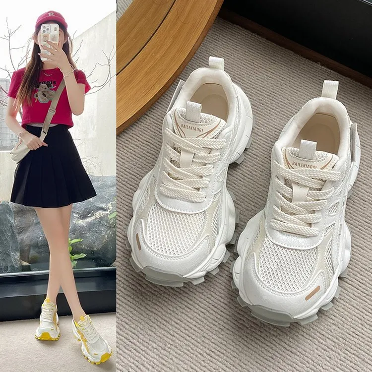 夏季新款网面透气时尚拼色老爹厚底增高百搭老爹鞋女夏季