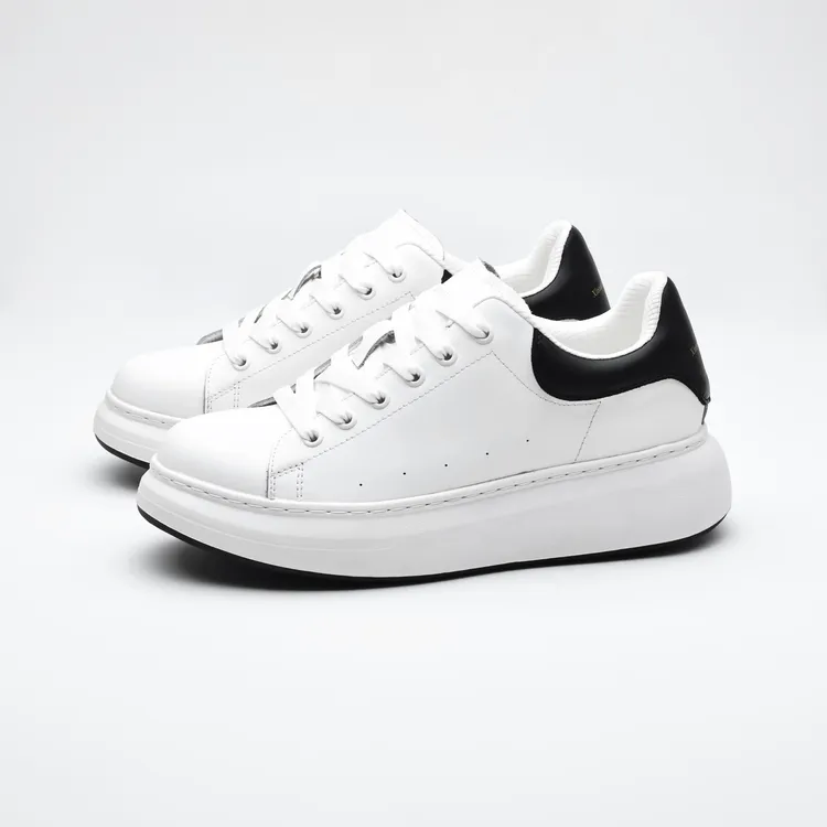 秋季新款男士小白鞋头层牛皮板鞋绑带增高时尚休闲鞋极简风男鞋