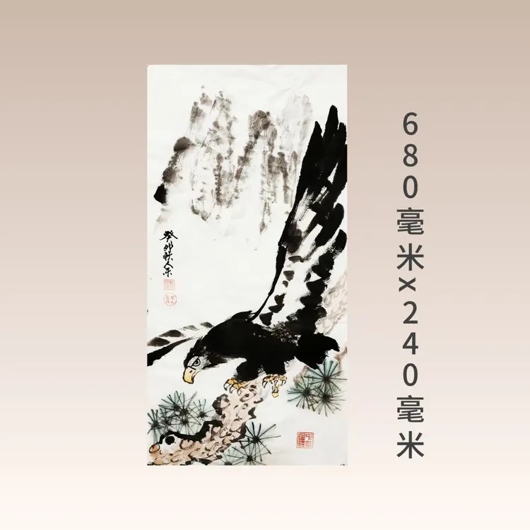 手绘写意花鸟画，规格:68公分X34公分