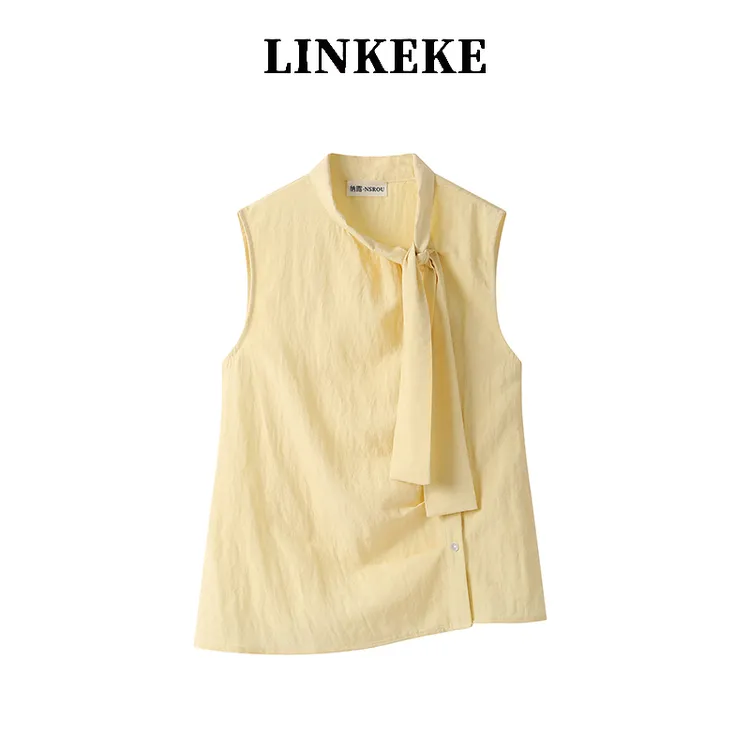 夏季法式气质独特绝美绑带不规则无袖背心上衣女百搭修身显瘦小衫
