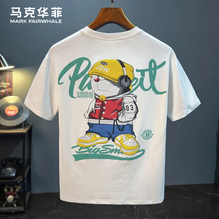 马克华菲印花短袖T恤男2025夏季薄款潮流舒适上衣圆领卡通t恤衫男