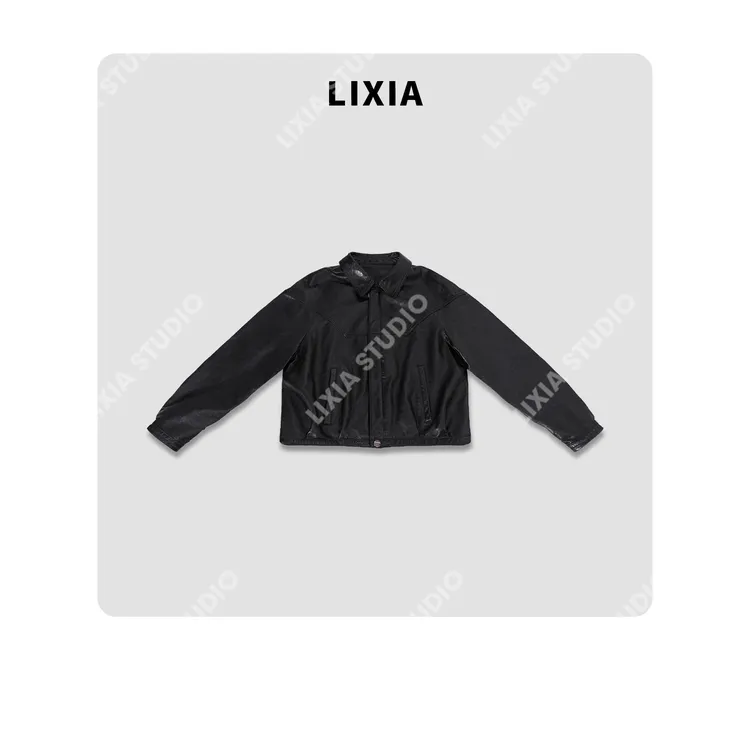 LIXIA【波鲁克】机车风复古简约时髦半植鞣绵羊皮拉链款皮衣-D9685