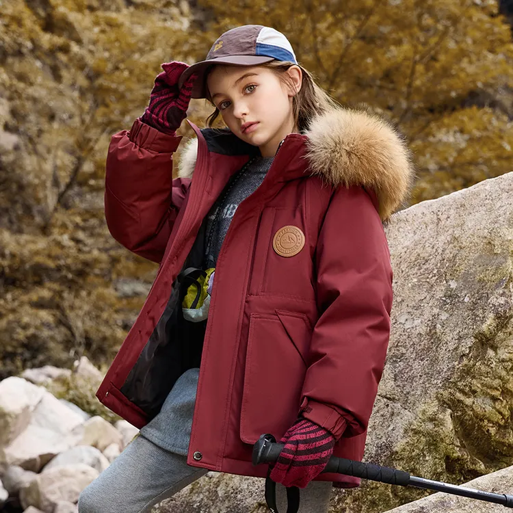 儿童羽绒服女童中长款2025冬季新款大毛领男童中大童加厚连帽外套