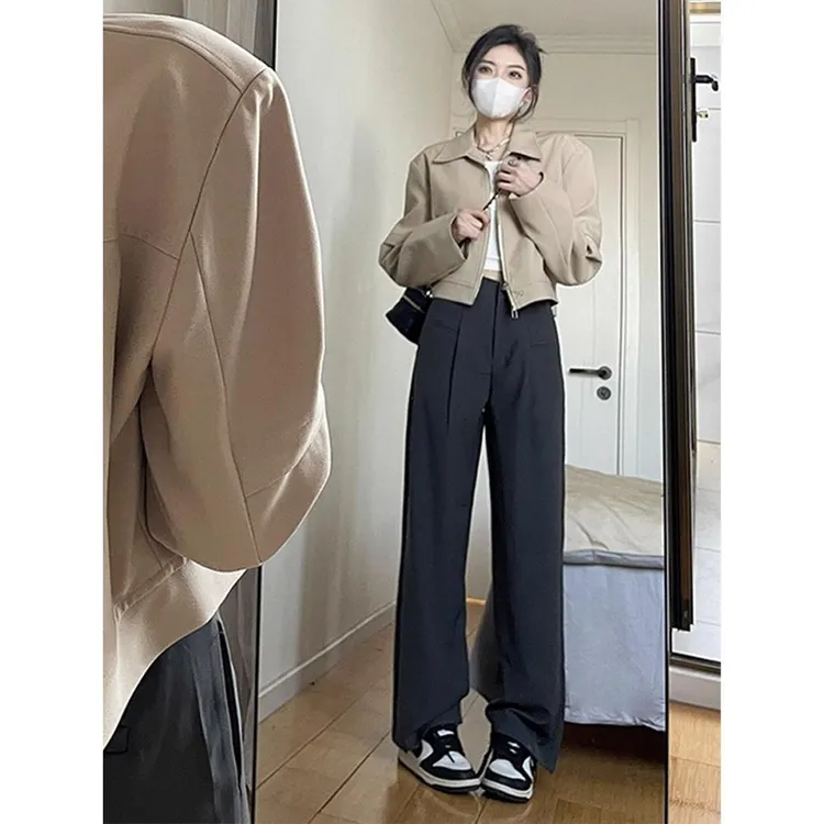 VOCKOO官方美式覆古短款卡其色夹克外套秋冬秋设计感小众棒球服长