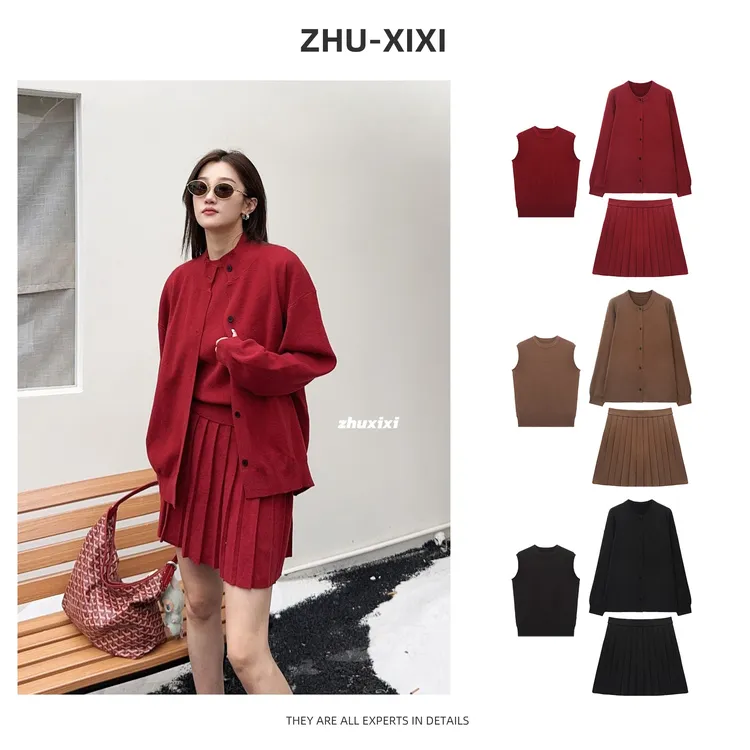 祝喜喜【圣诞氛围】针织秋冬显瘦宽松复古慵懒风套装气质三件套