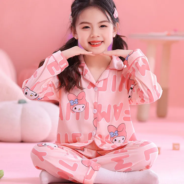 新款儿童春秋季睡衣开衫女童长袖长裤女孩中大童卡通家居服套装