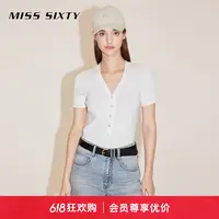 Miss Sixty春新款针织衫女V领性感显瘦气质短袖上衣雅丹风