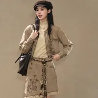 七月夕【自然拓荒者】原创汉服氛围感汉元素旋裙小个子牛仔套装女
