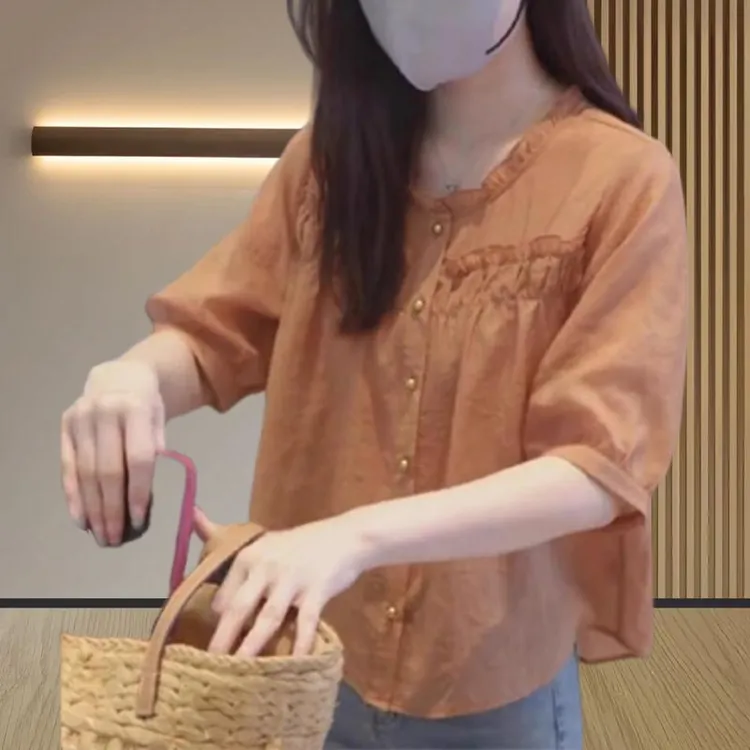 香朵儿高级感休闲风ins风上衣2025年夏季新款简约通勤衬衫短袖女