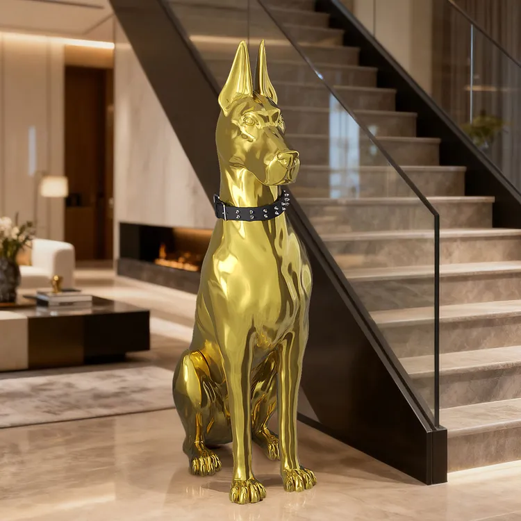 电镀狗落地摆件现代轻奢客厅电视柜沙发玄关高级感装饰品乔迁礼物