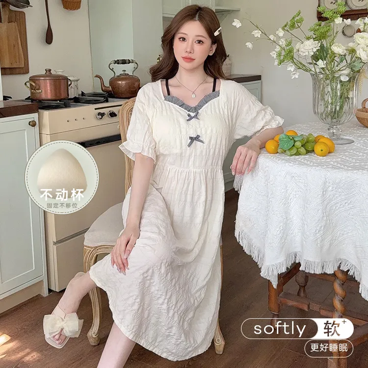 公主风睡裙女士2025夏季新款短袖甜美带胸垫休闲可外穿家居服睡衣