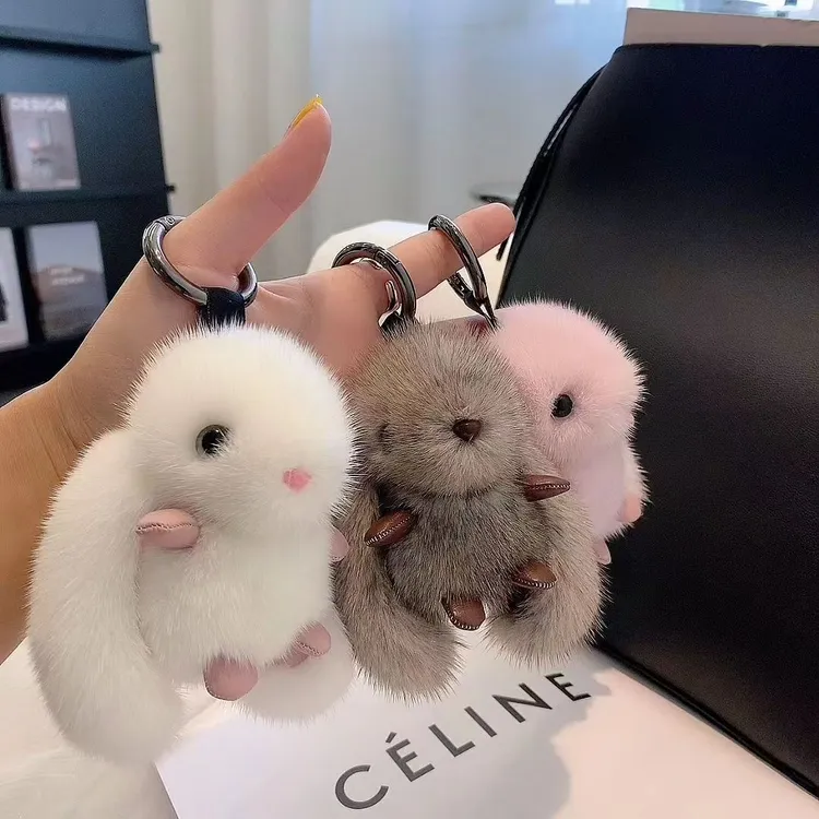 网红仿水貂毛绒小兔子手工挂件高档包挂件汽车钥匙扣生日礼物