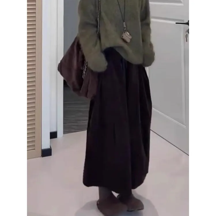 加绒灯芯绒裤子加绒韩版八分裤气质裙裤