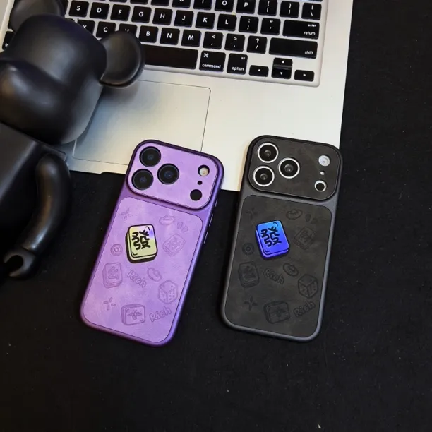 创意全包镭射发财适用苹果17ProMax皮纹iphone16/17pro情侣手机壳