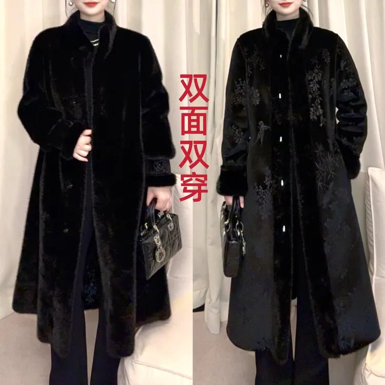 冬季加厚双面双穿海宁正品严寒一体设计时尚冬季轻奢长大衣女款