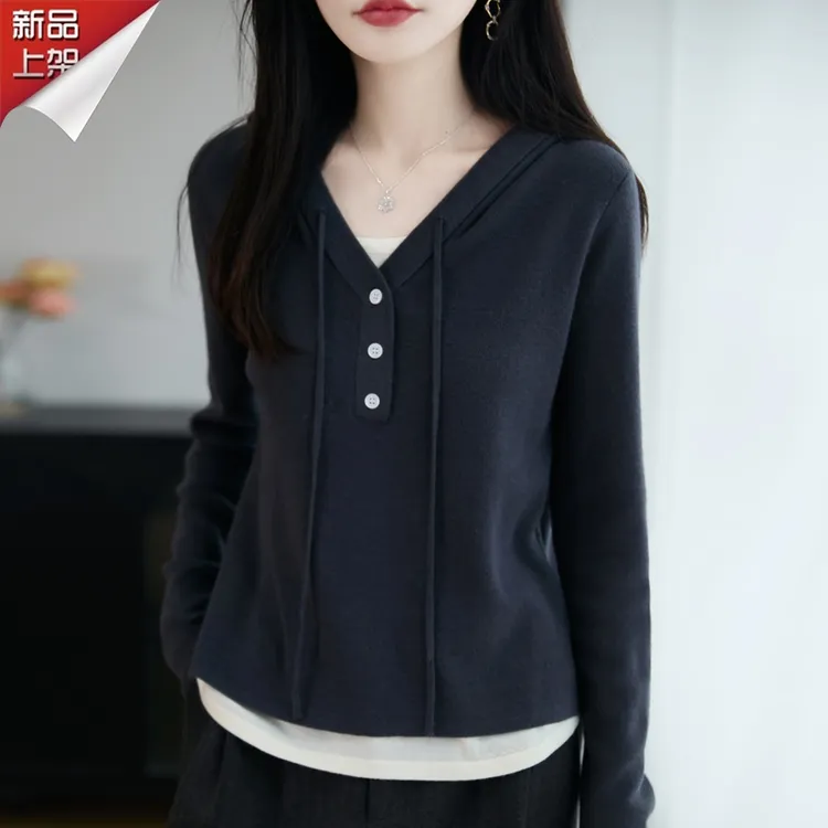 哥弟阿玛施正品秋季新款女士连帽卫衣洋气百搭假两件长袖上衣外套