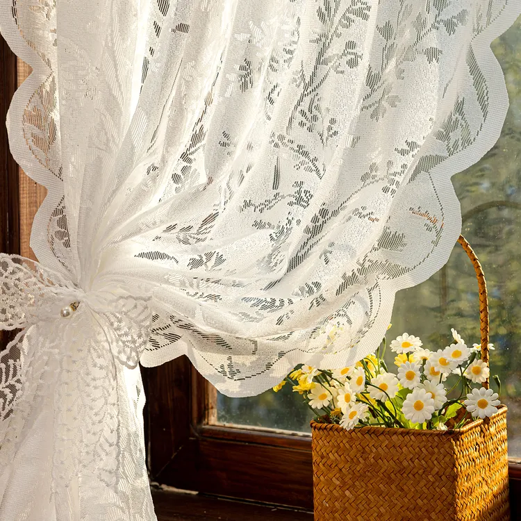 月枝影魔术贴纱帘免打孔安装透光不透人法式窗帘2025新款飘窗阳台