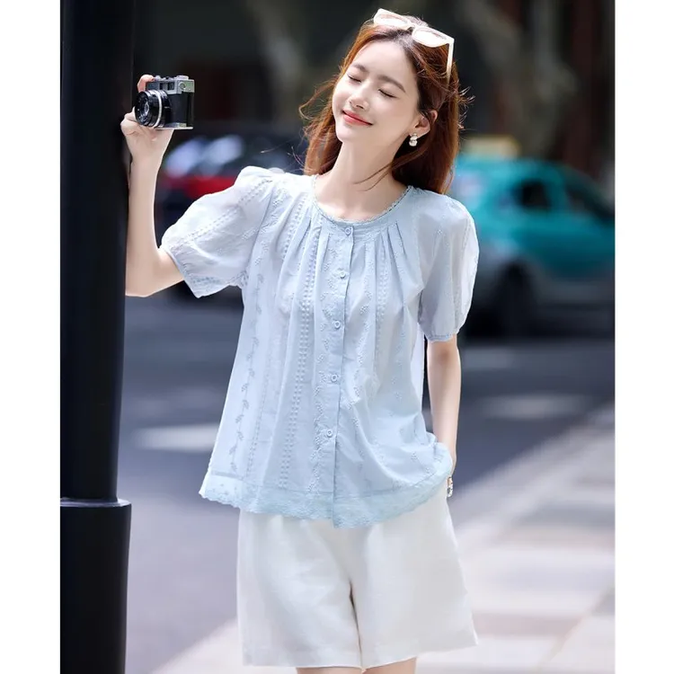 欧若风时尚衬衫女夏季2025新款气质法式小衫显瘦洋气宽松甜美上衣